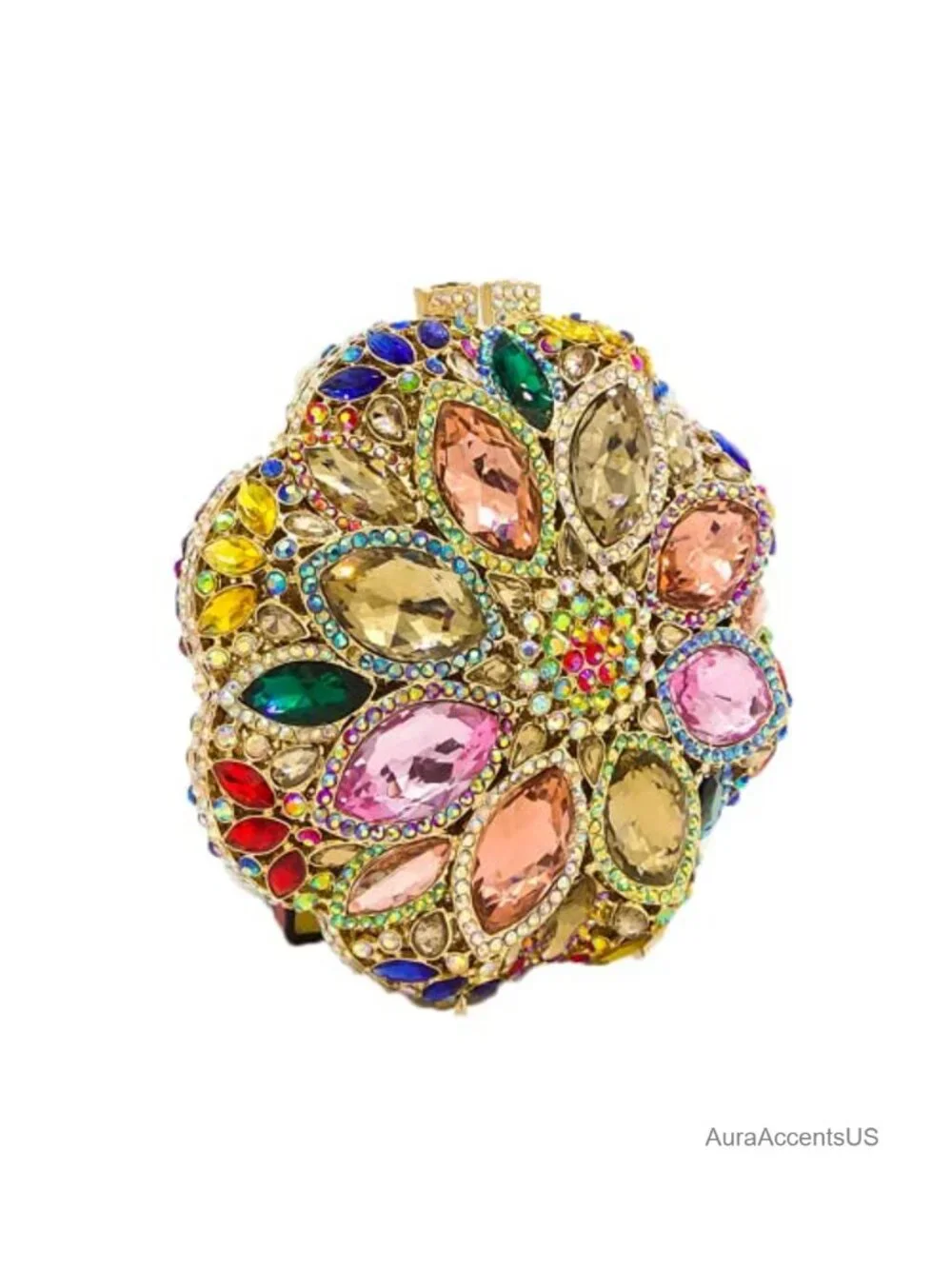 Crystal Clutch Evening Bag Handbag Bridal Wedding Purse Round Chain Strap